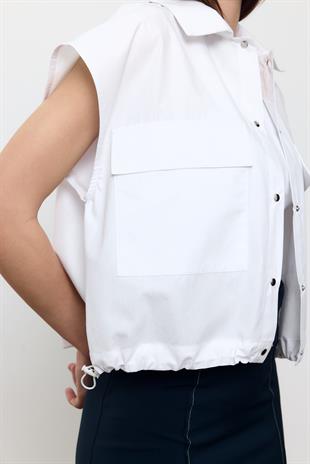 BEYAZ %100 COTTON CEPLİ BLUZ