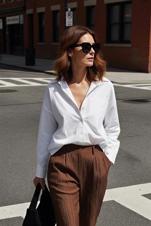 Beyaz %100 Cotton Oversize Gömlek