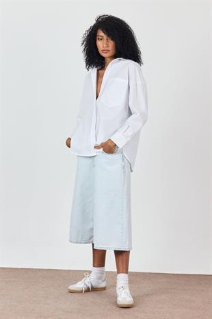 Beyaz %100 Cotton Oversize Gömlek