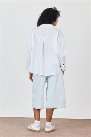 Beyaz %100 Cotton Oversize Gömlek