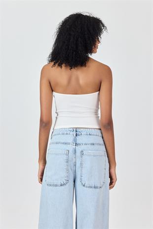 Beyaz Boyundan Askılı Bluz