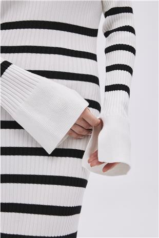 White Striped Long Knitwear Dress