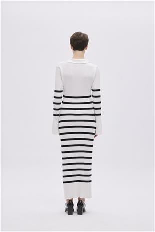 White Striped Long Knitwear Dress
