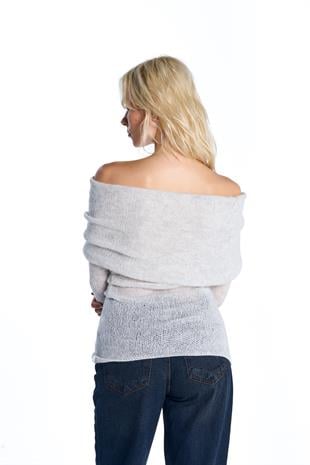 Gri Düşük Omuzlu Triko Bluz
