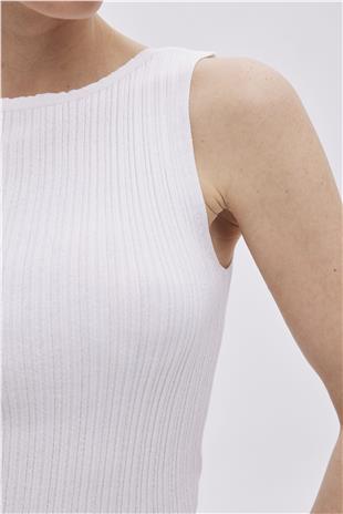 White Ribbed Knitwear Top