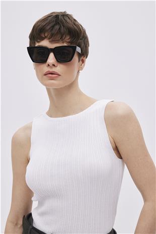 White Ribbed Knitwear Top