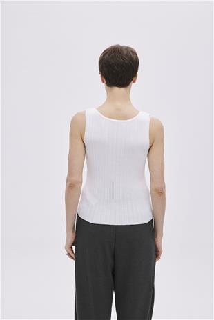 White Ribbed Knitwear Top