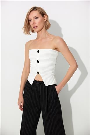 White Ribbed Bustier with triangle detail on belly SWA4656BE
