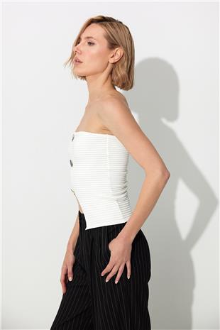 White Ribbed Bustier with triangle detail on belly SWA4656BE