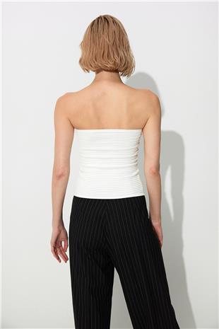 White Ribbed Bustier with triangle detail on belly SWA4656BE