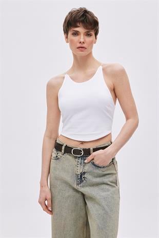 White Halter Neck Crop