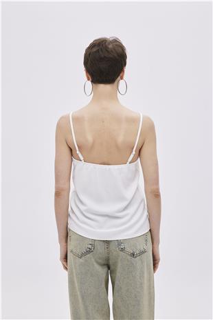 White Satin-Look Thin Straps Blouse