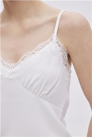 White Satin-Look Thin Straps Blouse