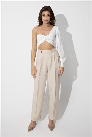 Ecru One Shoulder Balloon Sleeve Crop SWK4605EK