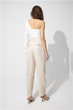 Ecru One Shoulder Balloon Sleeve Crop SWK4605EK