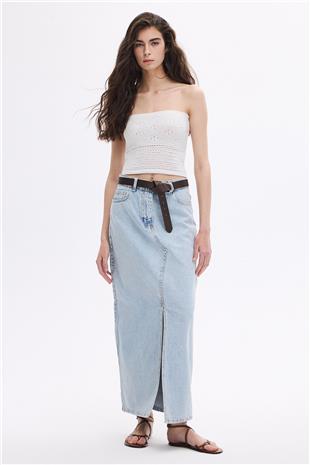 Beyaz Triko Büstiyer Top