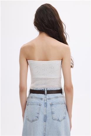 Beyaz Triko Büstiyer Top