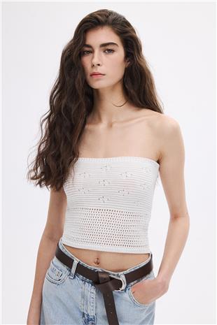 Beyaz Triko Büstiyer Top