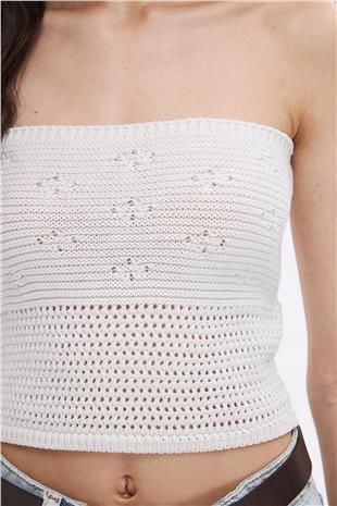 Beyaz Triko Büstiyer Top