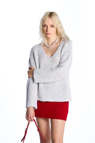 Gri V Yaka Triko Kazak