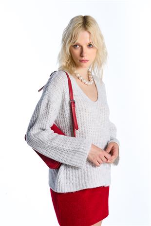 Gri V Yaka Triko Kazak