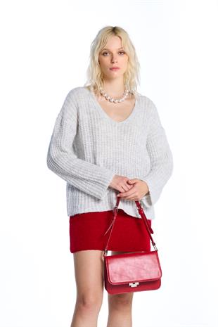 Gri V Yaka Triko Kazak