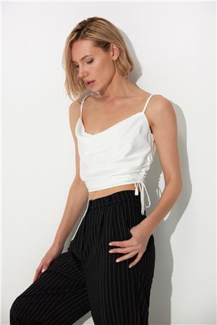 White Strappy Bustier with Pleated Sides SS23CT4735BE