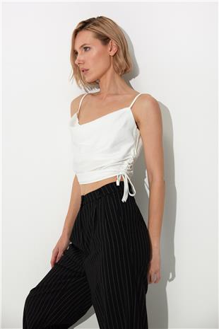 White Strappy Bustier with Pleated Sides SS23CT4735BE