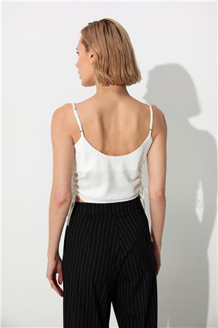 White Strappy Bustier with Pleated Sides SS23CT4735BE