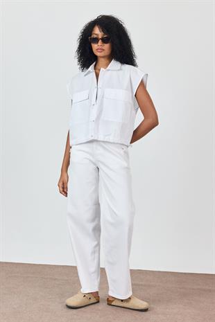 Beyaz Yüksek Bel Balon Jean