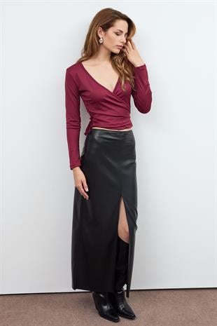 Bordo BASİC KRUVAZE BAĞLAMALI BLUZ