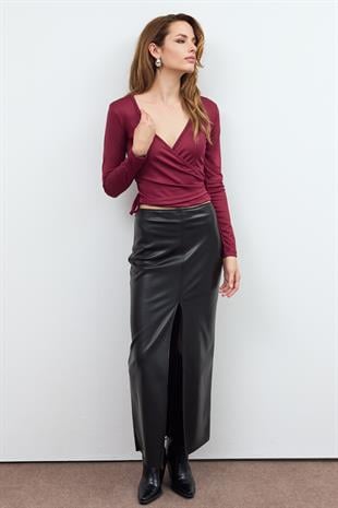 Bordo BASİC KRUVAZE BAĞLAMALI BLUZ