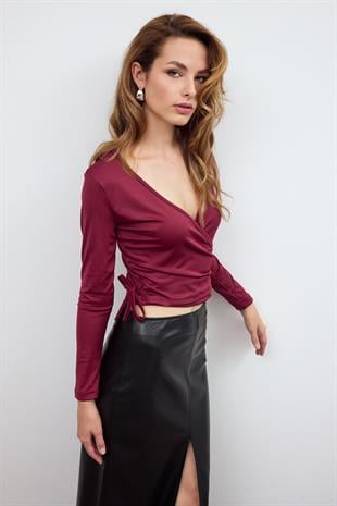 Bordo BASİC KRUVAZE BAĞLAMALI BLUZ