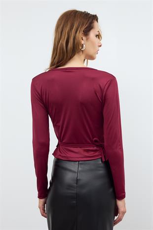 Bordo BASİC KRUVAZE BAĞLAMALI BLUZ