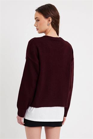 Burgundy Crew Neck Basic Knitwear Sweater