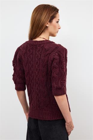 Bordo Düğmeli Hırka