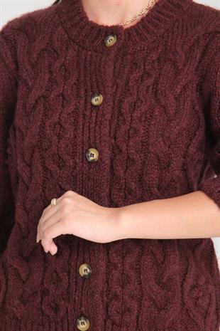 Bordo Düğmeli Hırka