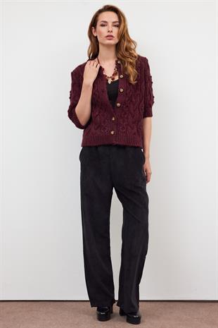 Bordo Düğmeli Hırka