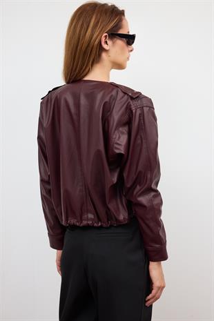 Bordo Oversize Deri Ceket