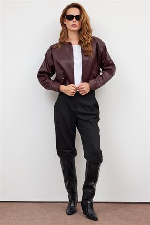 Bordo Oversize Deri Ceket