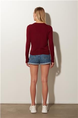 Bordo V Yaka Basic Triko Hırka
