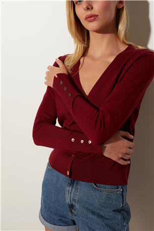 Bordo V Yaka Basic Triko Hırka