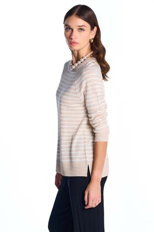 Camel Bisiklet Yaka Çizgili Bluz