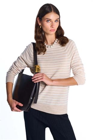 Camel Bisiklet Yaka Çizgili Bluz