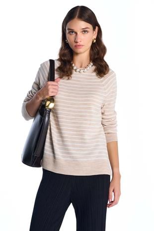 Camel Bisiklet Yaka Çizgili Bluz