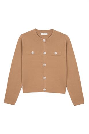 Camel Düğmeli Triko Hırka