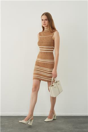 High neck sleeveless midi knitted dress