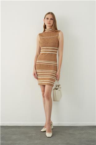 High neck sleeveless midi knitted dress