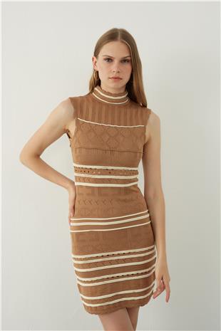 High neck sleeveless midi knitted dress