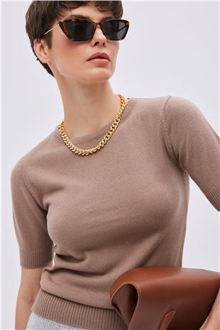 Camel Short Sleeve Sweater